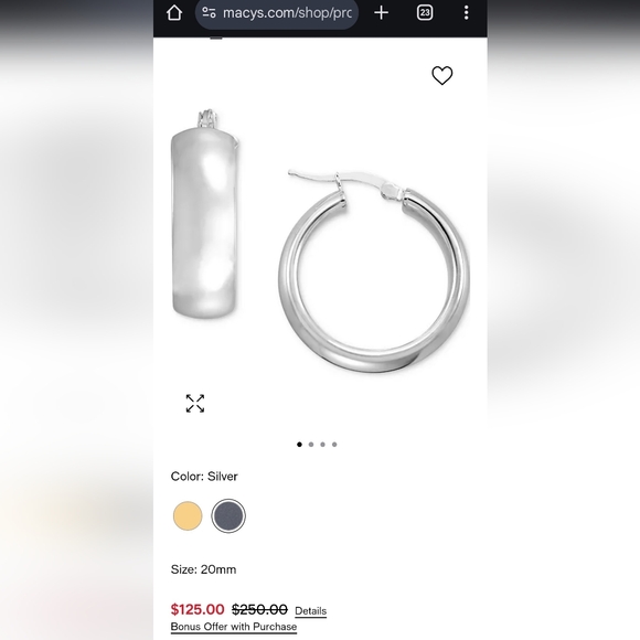 Sterling Silver Hallmarked 0.75" Hoop Roman & Sunstone Earrings from Macy's - Picture 2 of 7